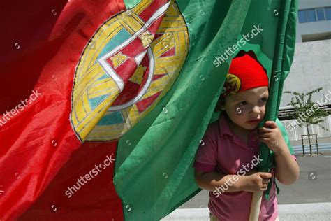 Threeyearold Carolina Holds Portuguese National Flag Editorial Stock