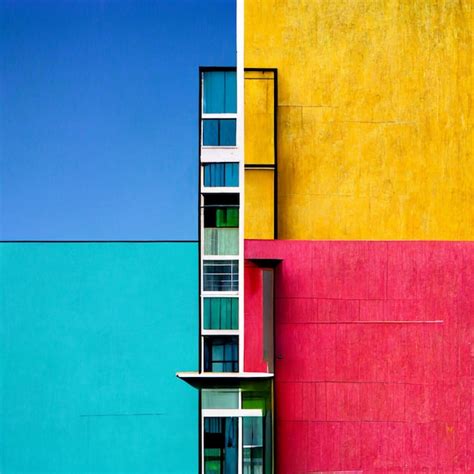 Edificio De Colores Brillantes Con Un Cielo Azul Y Un Ai Generativo De