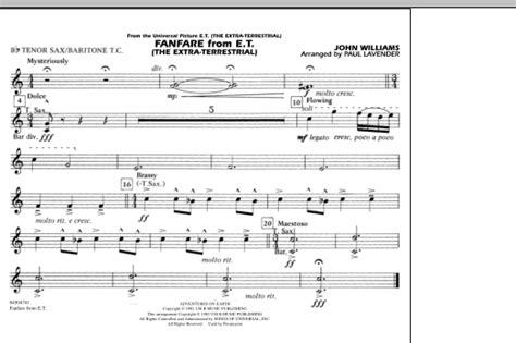 Fanfare From E T The Extra Terrestrial Bb Tenor Sax Baritone Tc By