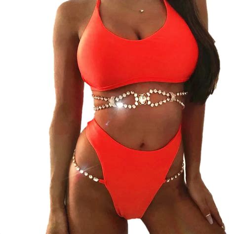 Bikini Crystal Rhinestones Glitter Diamond Gems Swimwear Women Bikini