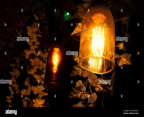 Lamps Close View Background Light Bulb Over Black Background Stock