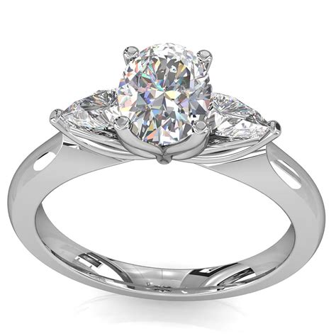 Oval Cut Trilogy Diamond Engagement Ring With Pear Shape Side Stones