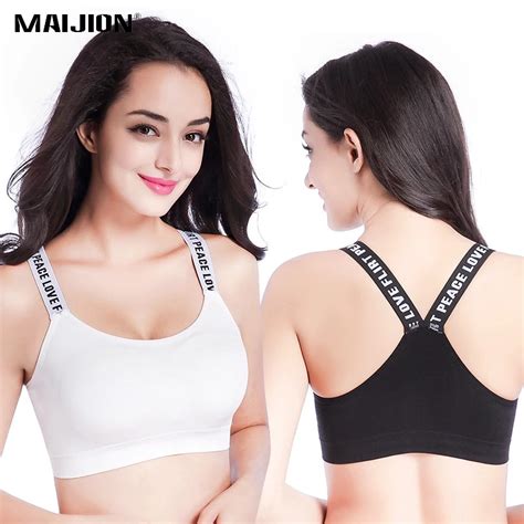 Maijion Women Sexy Letters Straps Sports Bra Seamless Padded Gym