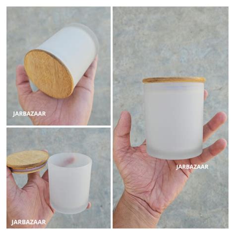 150 Gram Frosted Candle Jar With Wooden Lid JarBazaar