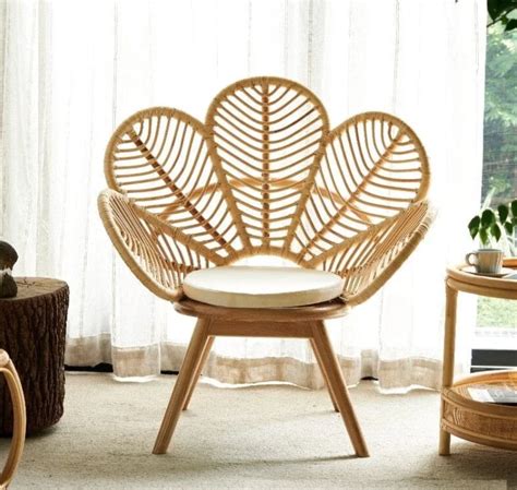 Handmade Natural Rattan Lounge Chair Wicker Leisure Armchair For Garden