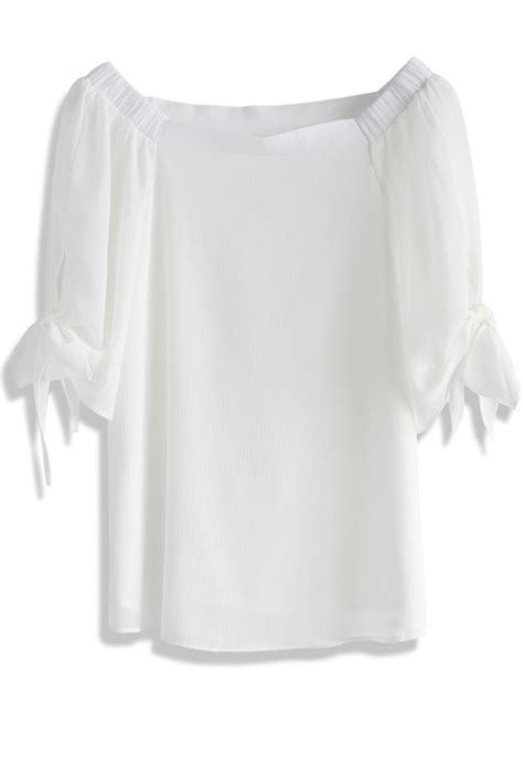 Bowknot Off Shoulder Chiffon Top In White Retro Indie And Unique Fashion