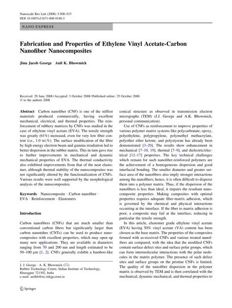 (PDF) Fabrication and Properties of Ethylene Vinyl Acetate-Carbon ...