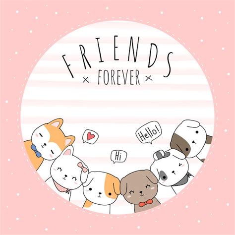 premium vector cute dog  friends  greeting cartoon doodle card