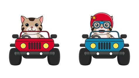 Premium Vector | Funny cat driving a car collection