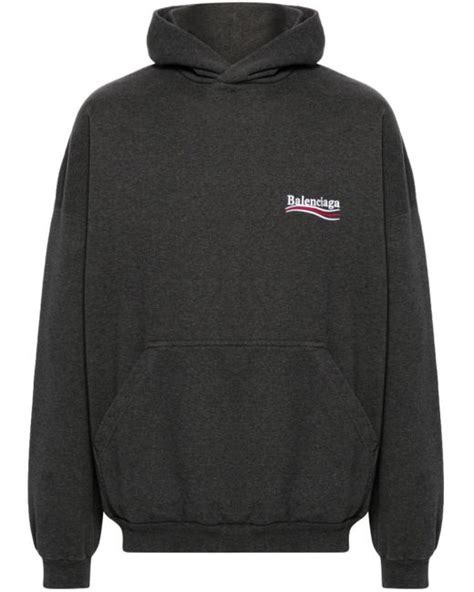 Balenciaga Logo Embroidered Cotton Hoodie In Black For Men Lyst