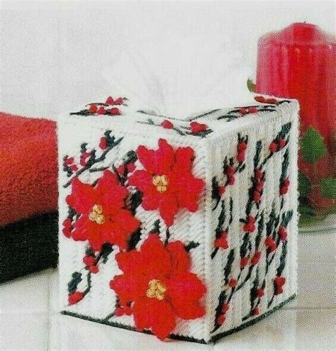 Poinsettia Tissue Topper Christmas Plastic Canvas Pattern Instructions