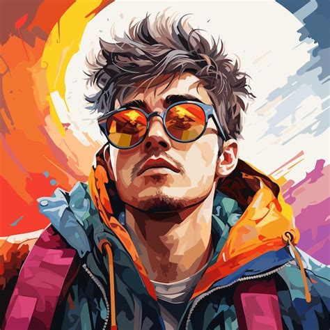 Premium Vector Painting Of Man Wearing Sunglasses And Jacket With The