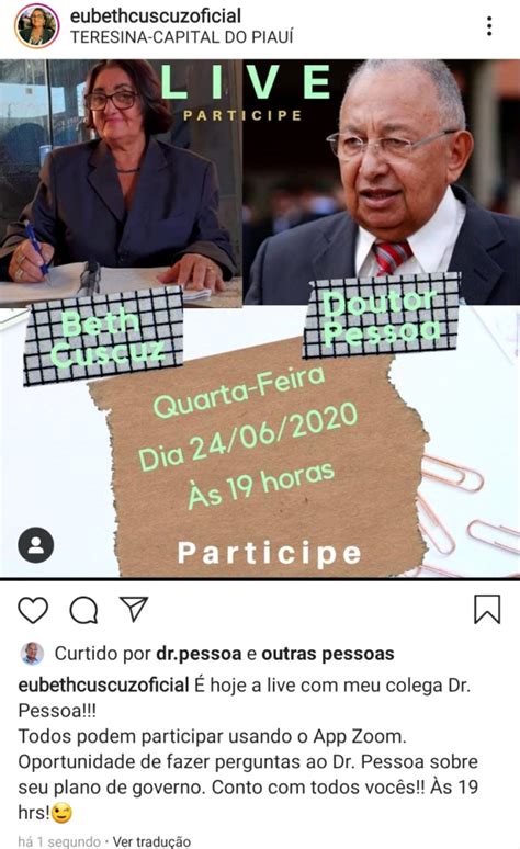 Beth Cuscuz Anuncia Live Dr Pessoa Gustavo Almeida Pol Tica