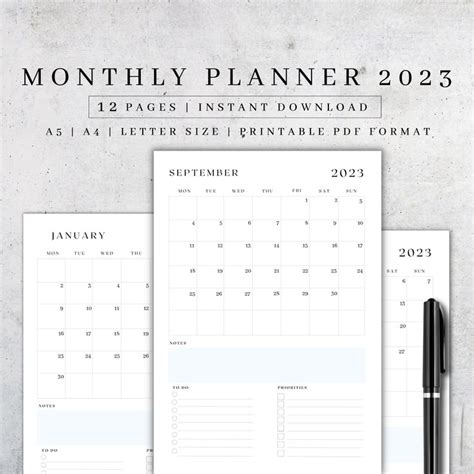 Dated Monthly Planner Printable Month At A Glance Etsy