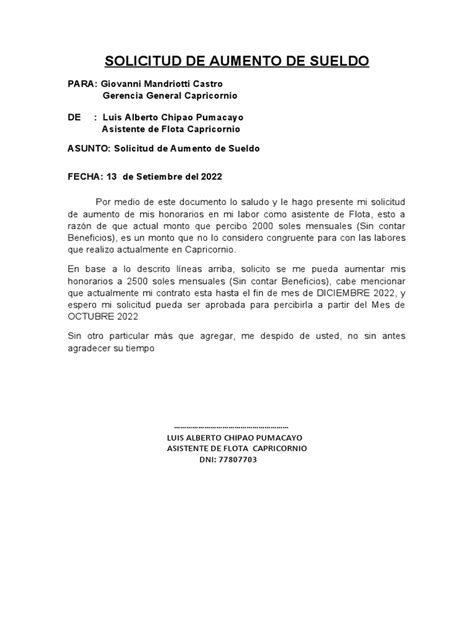 Solicitud De Aumento De Sueldo Pdf