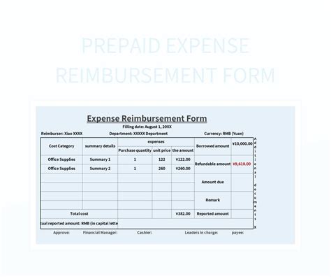 Prepaid Expense Reimbursement Form Excel Template And Google Sheets