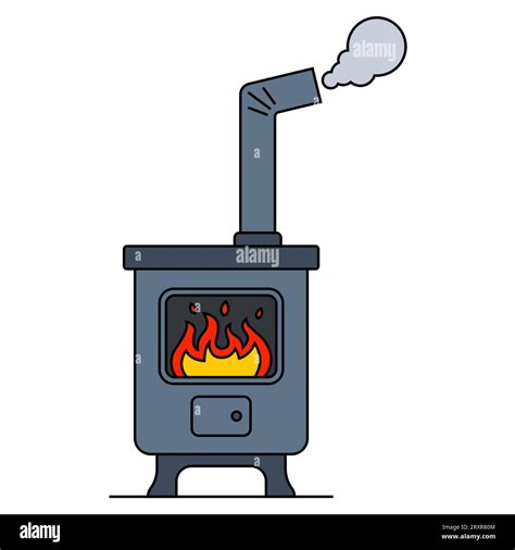 Iron Stove For Heating A Room With A Chimney Flat Vector Illustration