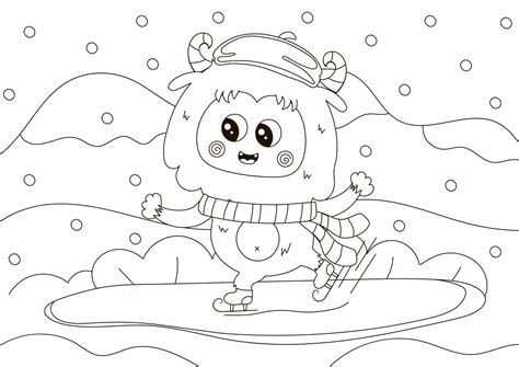 Funny Coloring Page With Cute Yeti Character Ice Skating 21737921