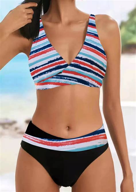 Tie Dye Striped Wrap Bikini Set Bellelily