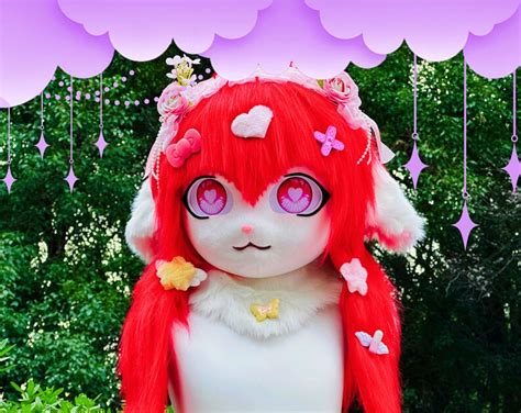 Red Fursuit Head For Kids One Size Fits All Bunny Fursona For Girls