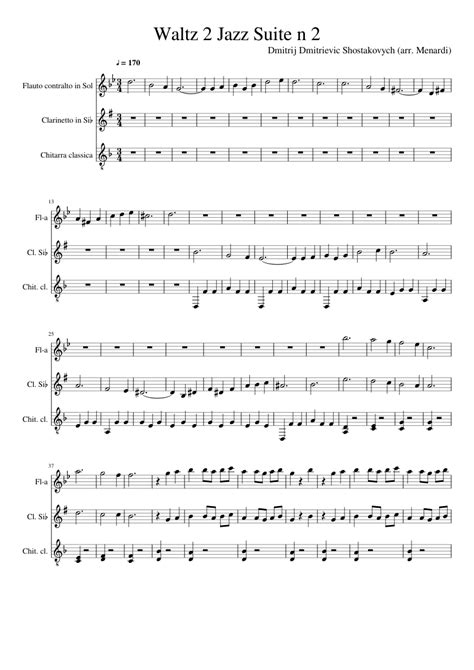 Waltz 2 Jazz Suite N 2 Shostakovych Eyes Wide Shut For Flute Clarinet And Guitar Sheet Music