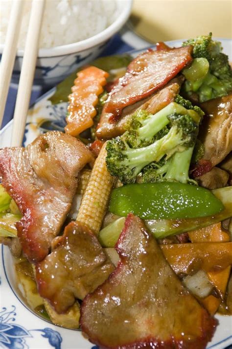 Roast Pork With Mixed Chinese Vegetables Stock Image Image Of Dinner Broccoli 6525859