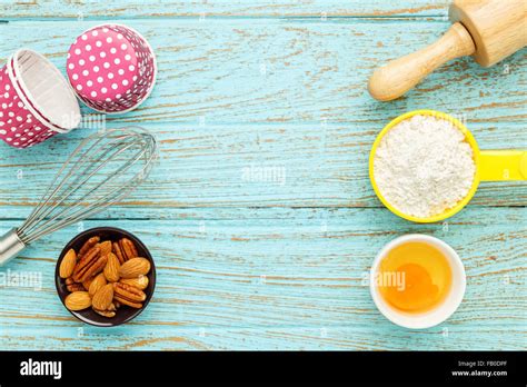 Bake Background With Baking Ingredients On Wood Table Stock Photo Alamy