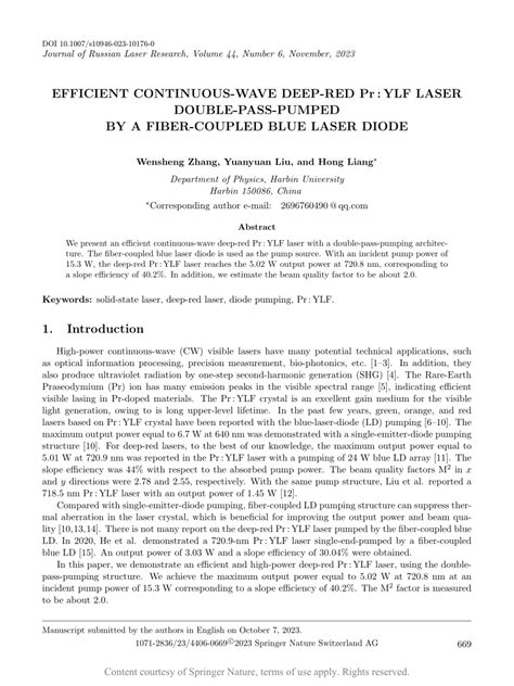 Efficient Continuous Wave Deep Red Pr Ylf Laser Double Pass Pumped By