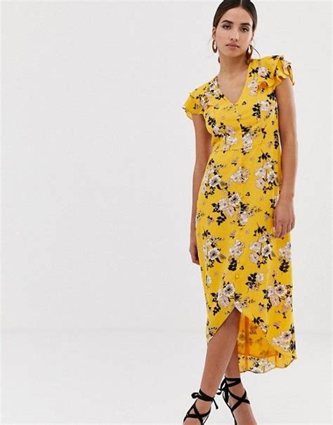 Oasis Midi Tea Dress With Frill Sleeves In Floral Print Asos Tea