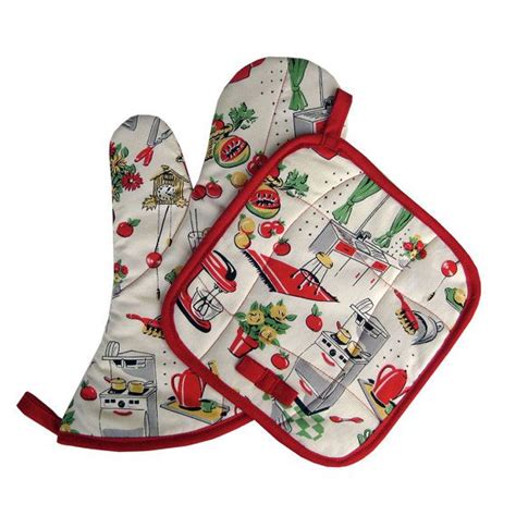 Retro Red Oven Mitt And Pot Holder Set By Collisionware On Etsy 2500