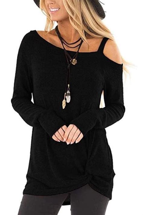 Temofon Womens Cold Shoulder Tops Long Sleeve Casual Shirts Twist