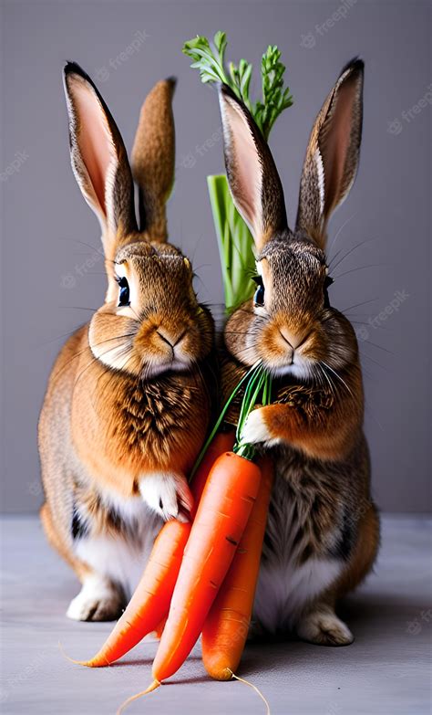 Premium Ai Image Two Rabbits Eating Carrots With One Holding A Carrot