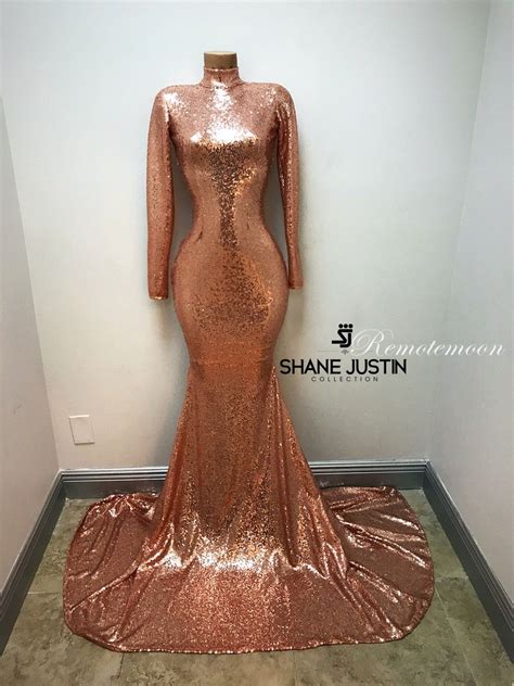 2018 Rose Gold Sequins Mermaid Prom Dresses For Black Girls Long