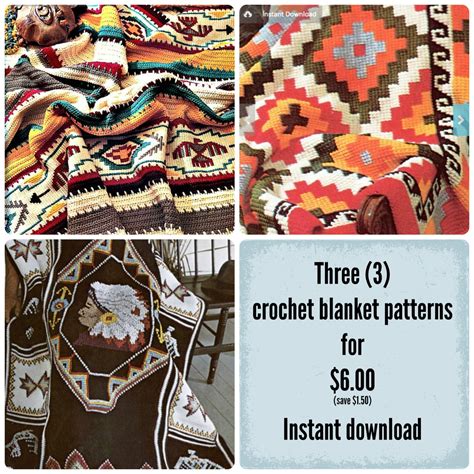 Indian Crochet Blanket Patterns Three 3 Afghan Pattern - Etsy