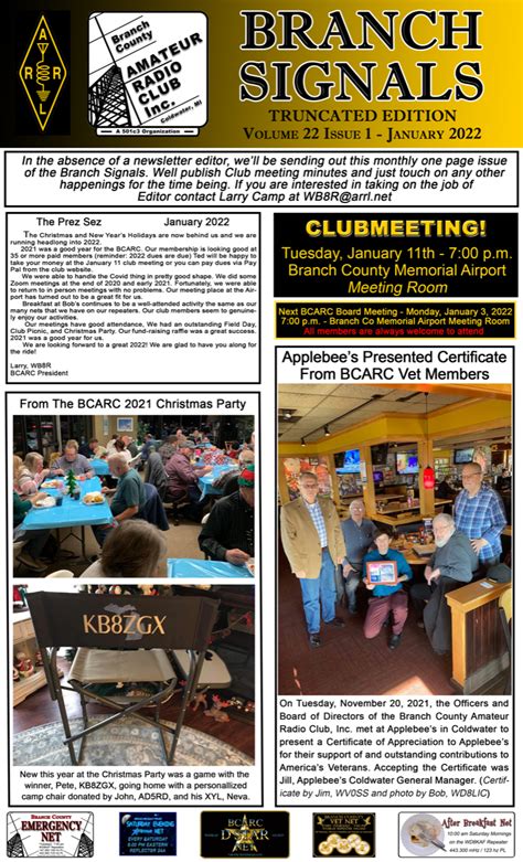 January Newsletter Branch County Amateur Radio Club