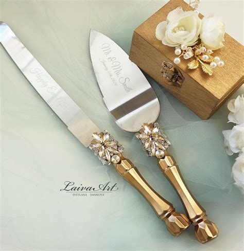 Gold Wedding Cake Server Set & Knife Cake Cutting Set Wedding Cake ...