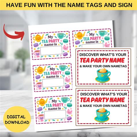 Whats Your Tea Party Name Game With Nametags And Signbirthday Tea Party