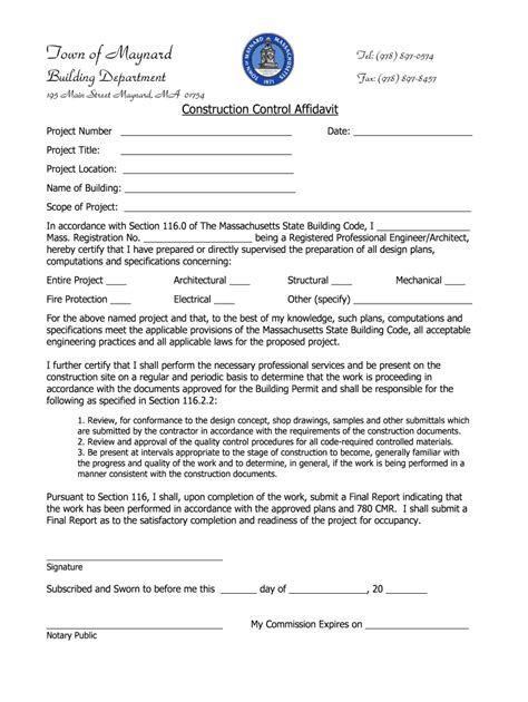 Fillable Online Townofmaynard Ma Const Control Affidavit 1