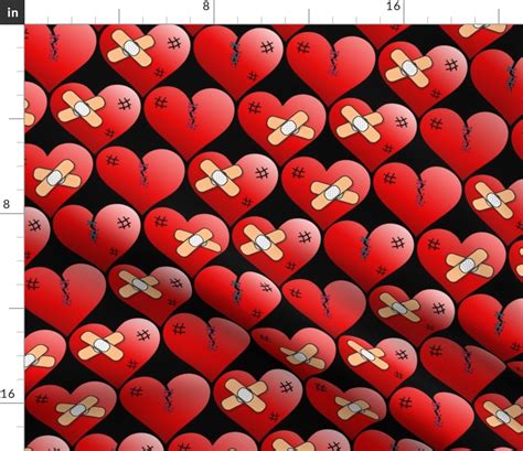 Mended Broken Hearts On Black Fabric Spoonflower