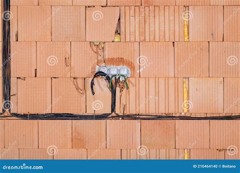 Socket Back Boxes With Wires In A Wall Cabling Background Colorful