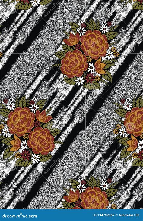 Textile Traditional Allover Flowers Pattern Design Art For Fabric Stock