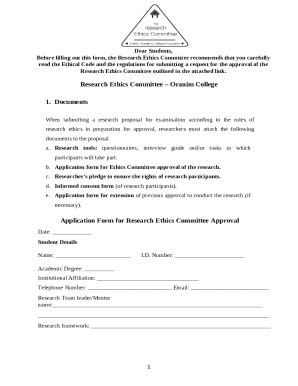 Application For Research Ethics Committee Approval Doc Template PdfFiller