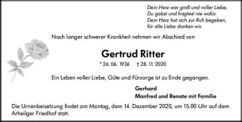 Traueranzeigen Von Gertrud Ritter Vrm Trauer De