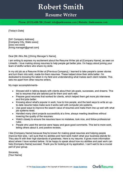 Resume Writer Cover Letter Examples QwikResume