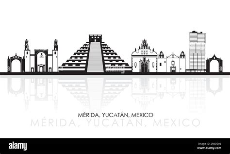 Silueta Skyline panorama de la ciudad de Mérida Yucatán México