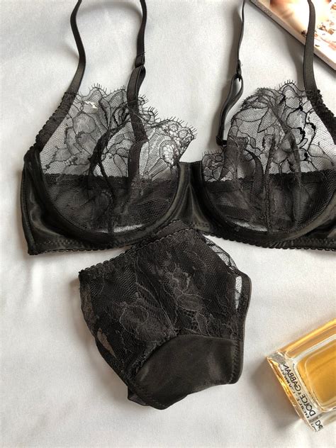 Luxury Black Lily Lingerie Set With Lace Oscar De La Renta Limited Collection Etsy