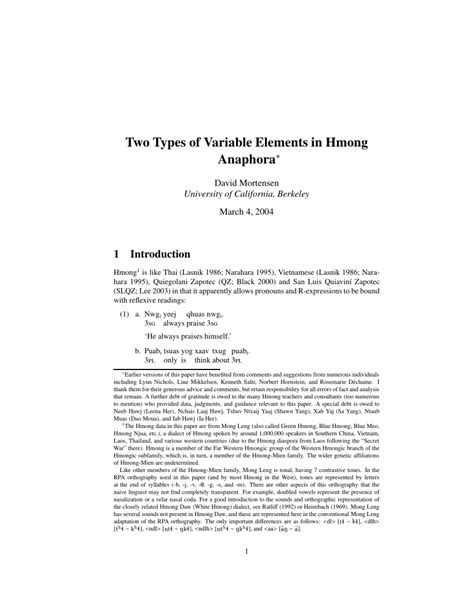 PDF Two Types Of Variable Elements In Hmong Anaphora