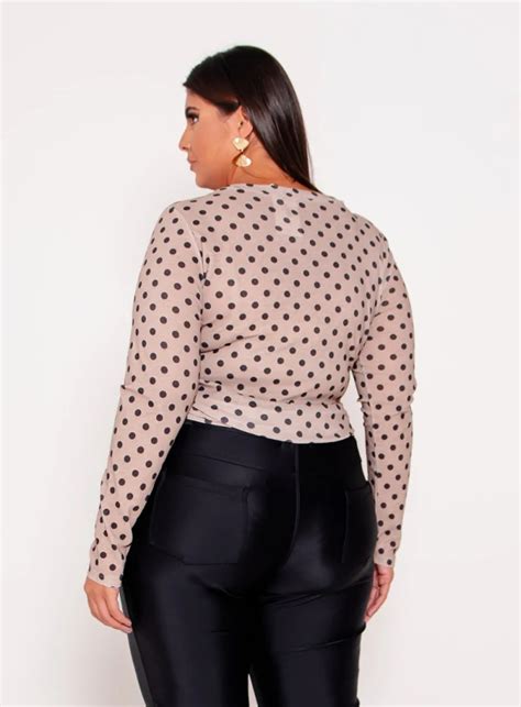 Blusa Plus Size Poá Manga Longa Em Tule Best Size E Commerce