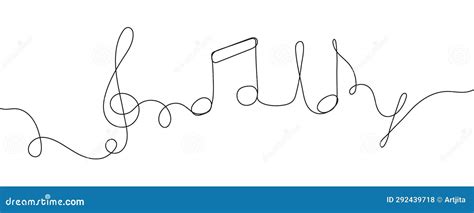 One Line Treble Clef And Sheet Music In Continuous Style Music Notes Stock Illustration