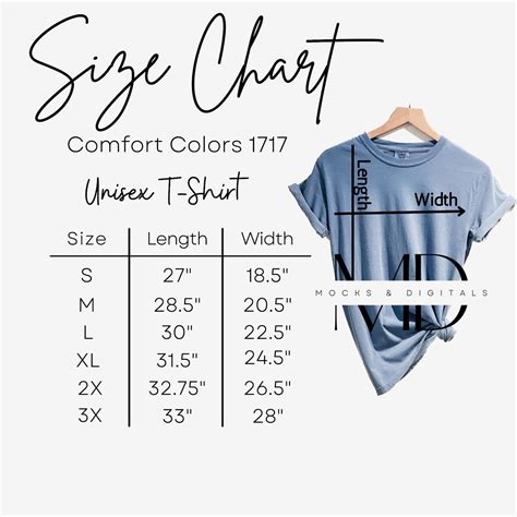 Comfort Colors 1717 Size Chart Tshirt Mockup Size Chart Etsy UK